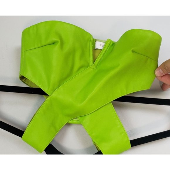 Meshki Vegan Leather Cut Out Strapless Crop Top Green Size X-Small - Picture 5 of 9